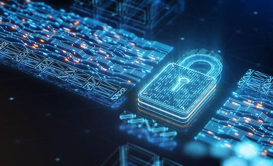 Digital data security padlock with binary code